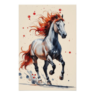 Poster Esprit Fougueux - Art Aquarelle de Cheval Majestue