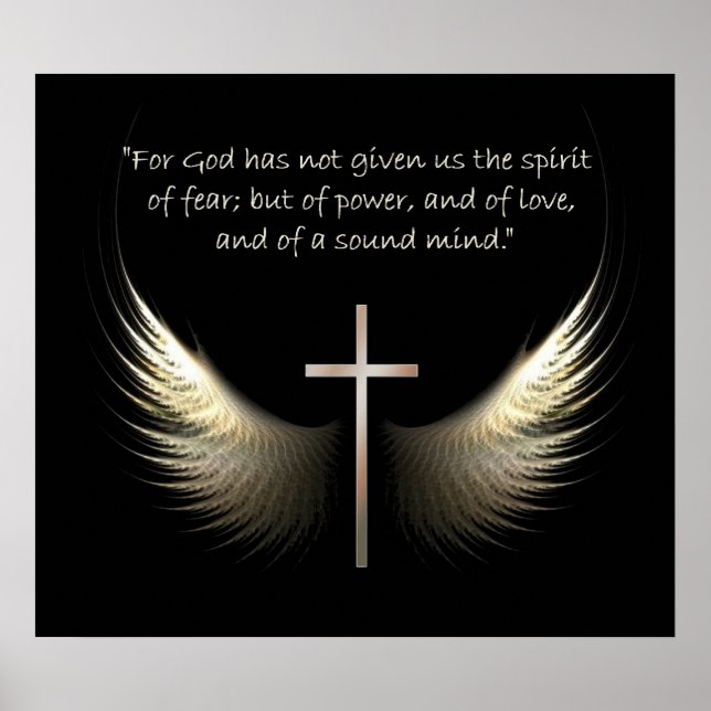 Poster Esprit Saint Ailes avec Croix et Écriture Verse (Devant)