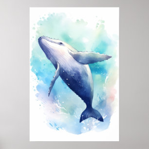 Poster Esquisse de baleine d'aquarelle. Petit