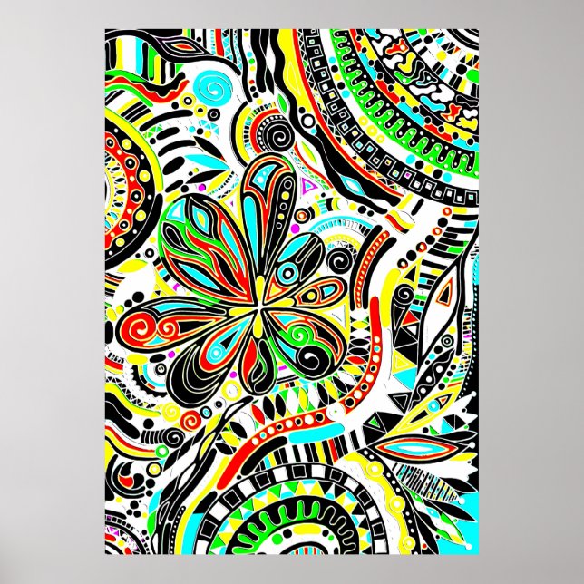 Poster Esquisse Imaginaire Art - Fleurs Abstraites 3 (Devant)