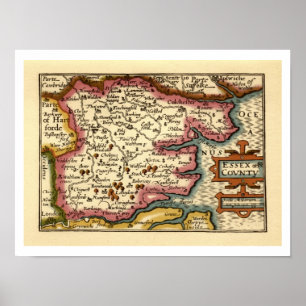 Poster Essex Comté Angleterre Ancien Atlas Antiquaire Car