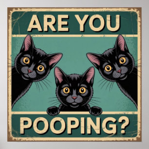 Poster "Est-ce que vous faites caca?" Drôles de chats noi