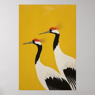 Poster Estampe d'art de grues couronnées japonaises minim