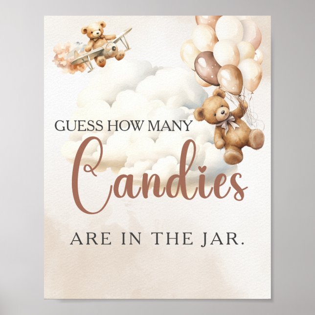 Poster ESTIMER COMBIEN DE CANDIDATS Bear Baby shower Game (Devant)