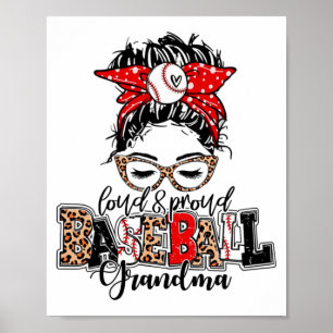 Poster Et Fier Grand-Mère De Baseball Messy Bun Leopard