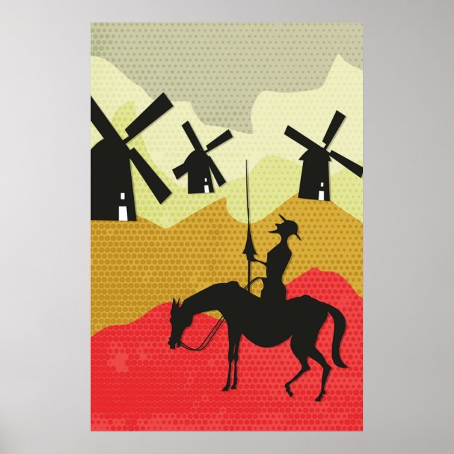 Poster Étalage aux moulins Don Quichotte (Devant)
