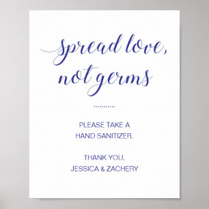 Poster Étaler l'amour non Germes Bleu Mariage Sanitizer à