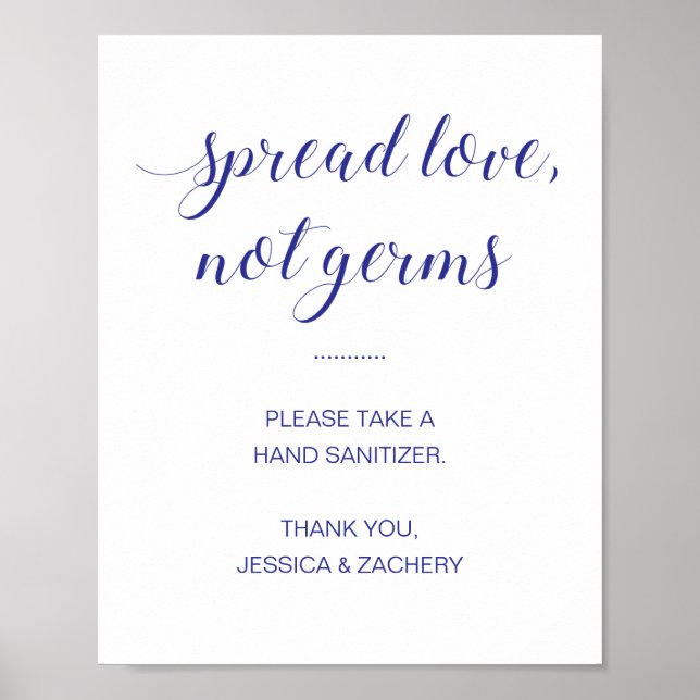 Poster Étaler l'amour non Germes Bleu Mariage Sanitizer à (Devant)