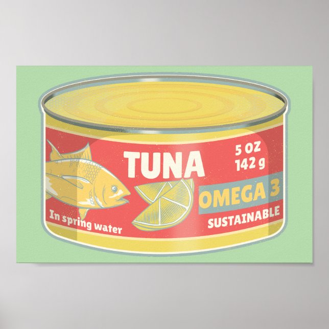 Poster Étanche de thon en conserve de poisson rétro (Devant)