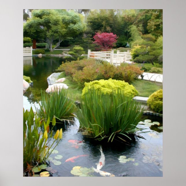 Poster Étang japonais de jardin avec Koi (Devant)