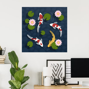 Poster Étang japonais de poissons Koi