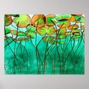 Poster étang vert serein avec lilypads