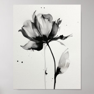 Poster État Abstrait de la fleur d'encre minimaliste
