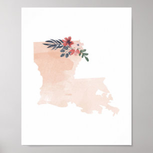 Poster État de l'aquarelle florale de la Louisiane