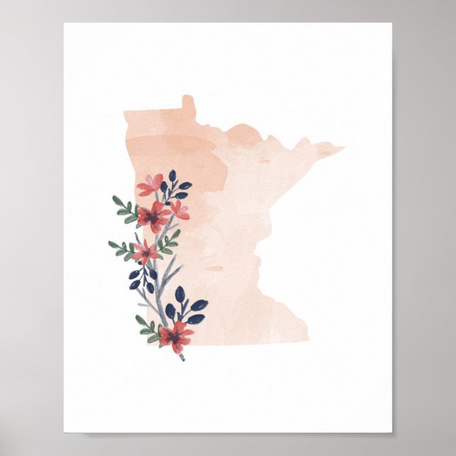 Poster État de l'aquarelle florale du Minnesota (Devant)
