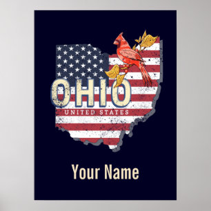 Poster État de l'Ohio États-Unis Carte rétro Vintage USA