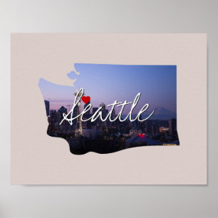 Poster État de Washington Infos photo et nom de ville