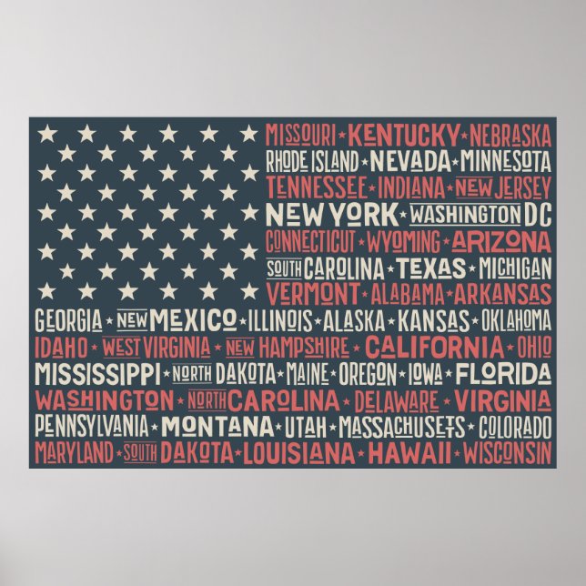 Poster Etat du drapeau américain vintage (Devant)