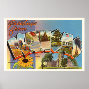 Poster État du Kansas KS Vieux souvenir Vintage voyage