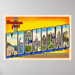 Poster État du Michigan MI Vintage Grande lettre Carte po