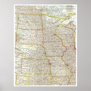 Poster " États-Unis : 1958 Nord Central United States MAP