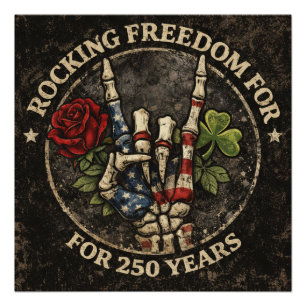 Poster États-Unis 250 ans de liberté en rock squelette H
