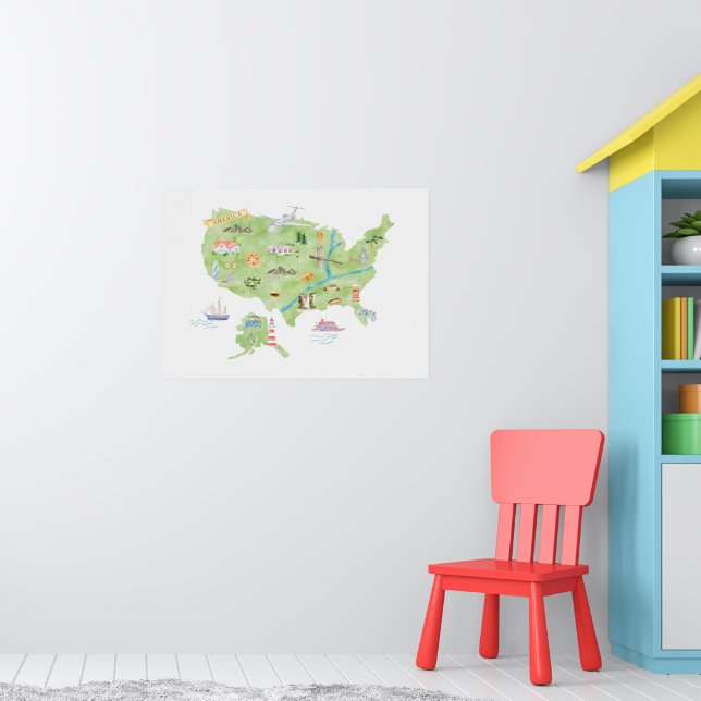 Poster États-Unis d'Amérique Carte illustrée (Pépinière 1)