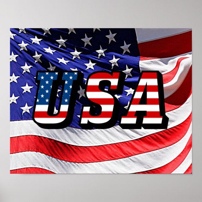 Poster États-Unis Drapeau Amérique Rouge Blanc Bleu Petit (Devant)
