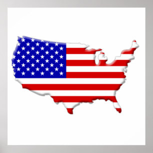 Poster États-Unis - Drapeau et forme du pays