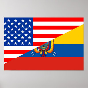Poster etats-unis équateur demi pavillon usa