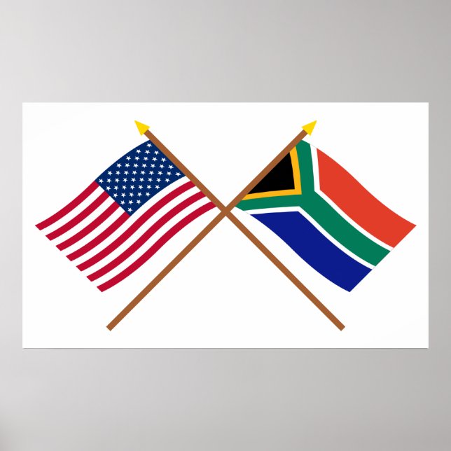 Poster États-Unis et Afrique du Sud drapeaux croisés (Devant)