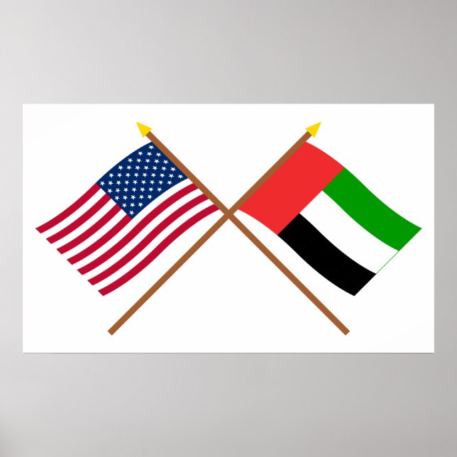 Poster États-Unis et Émirats arabes unis Drapeaux croisés (Devant)