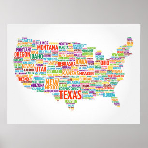 Poster États-Unis et villes
