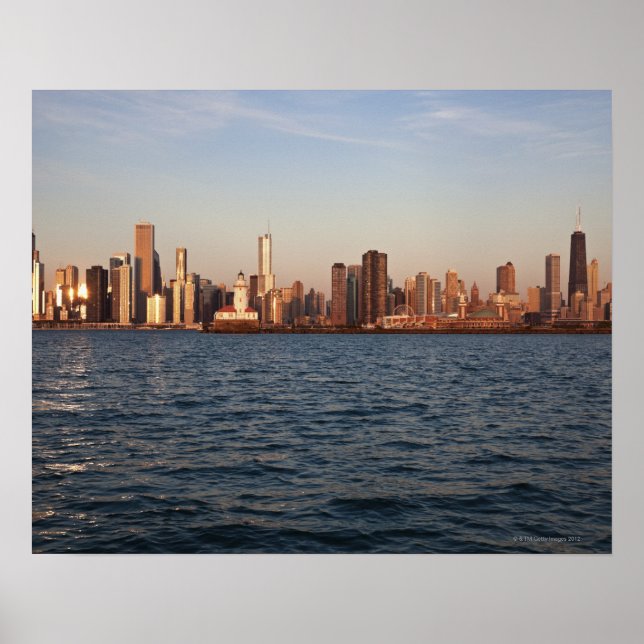 Poster États-Unis, Illinois, Chicago, City skyline au-des (Devant)