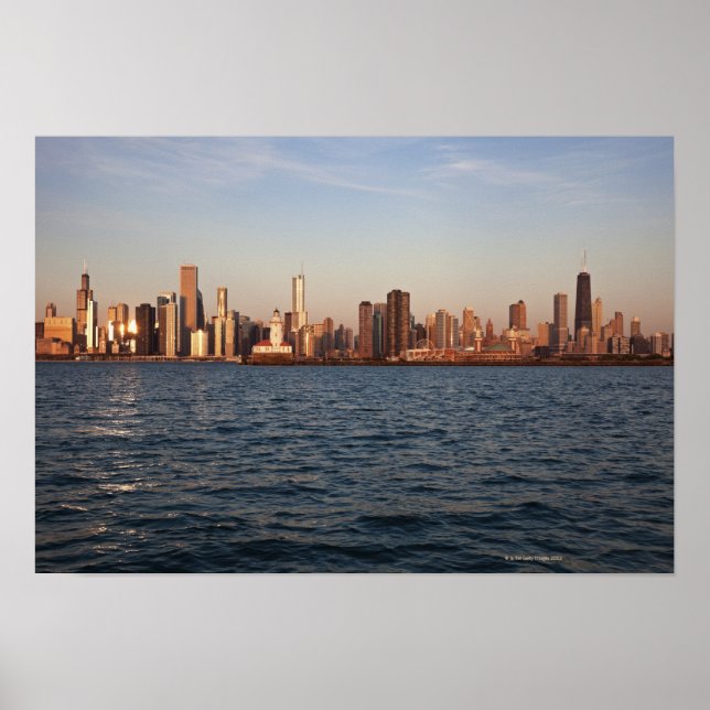 Poster États-Unis, Illinois, Chicago, City skyline au-des (Devant)