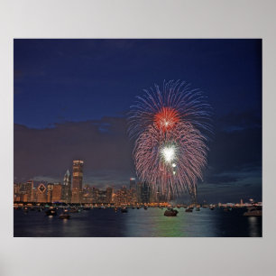 Poster États-Unis, Illinois, Chicago, feux d'artifice du