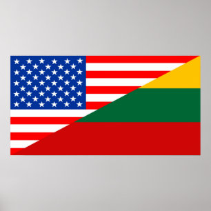 Poster etats-unis lituanie demi drapeau usa coun