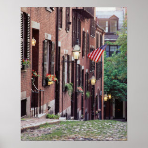 Poster États-Unis, Massachusetts, Boston, maisons le long