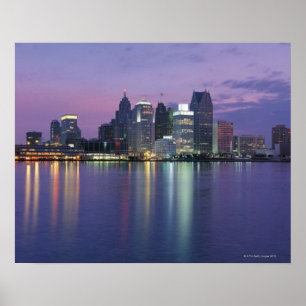 Poster États-Unis, Michigan, skyline de Detroit, nuit