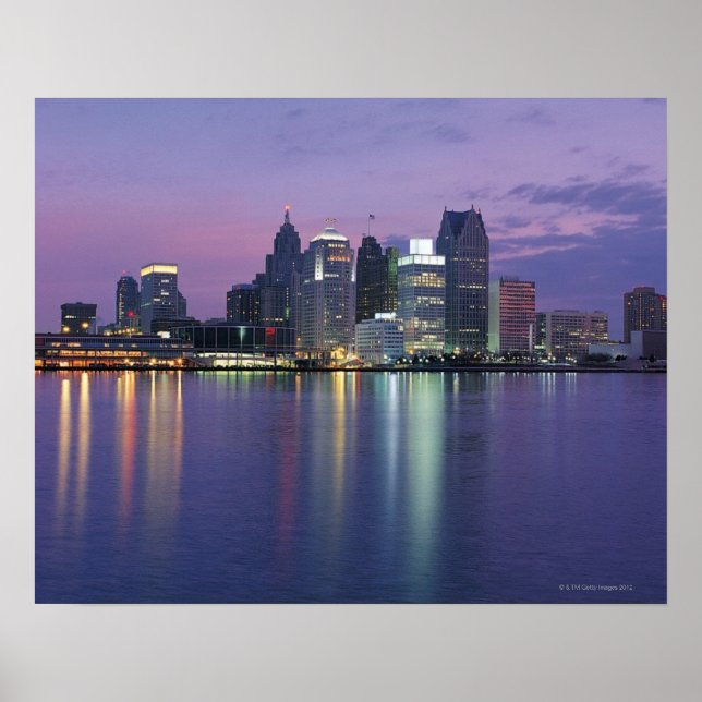 Poster États-Unis, Michigan, skyline de Detroit, nuit (Devant)