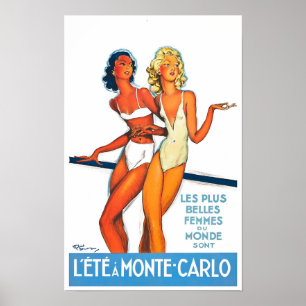 Poster Été à Monte Carlo Monaco France voyage vintage