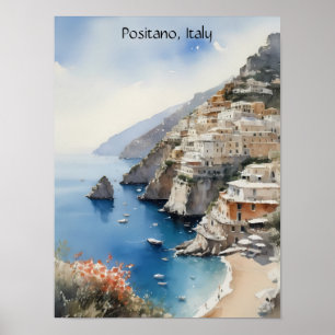 Poster Été à Positano Italie Illustration aquarelle