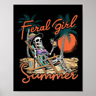 Poster Été de fille sauvage Mème drôle squelette plage Ha