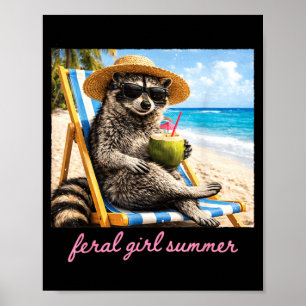 Poster Été de fille sauvage Raton laveur Mème drôle de va