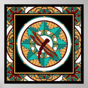 Poster Été Dragonfly Mandala-print