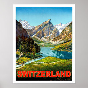 Poster Eté en Suisse montagnes, voyage vintage