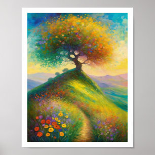 Poster Été Fleur sauvage Hill Tree 8x10 Art Imprimer