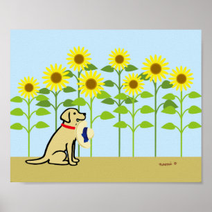 Poster Été jaune de Labrador et de tournesols