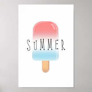 Poster Été populaire avec Rouge et Bleu