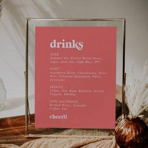 Poster Été rétro   Mariage rose chaud Boissons Menu Signe